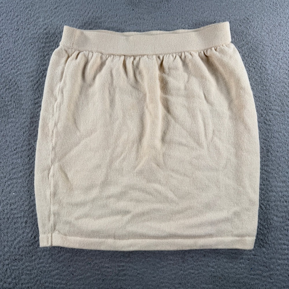 St. John Basics Skirt Women 8 Cream Knit Santana Elastic Waist Mini Pencil